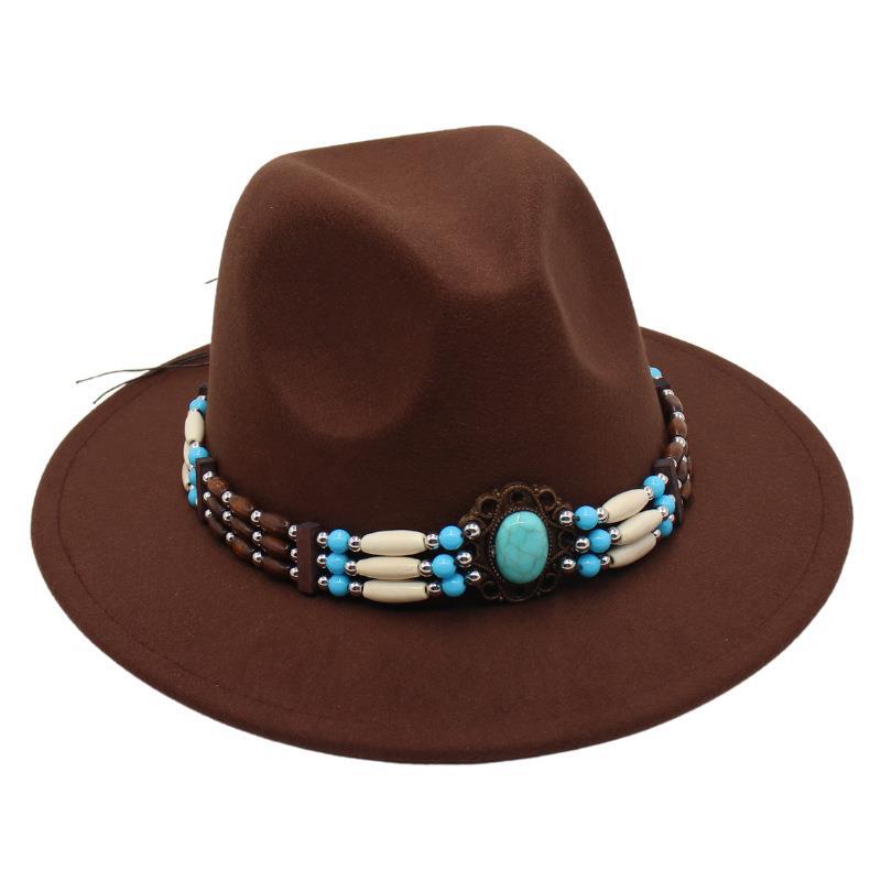Turquoise Ethnic Style Top Hat, Foreign Style Jazz Hat, Retro Felt Hat, Spanish Temperament Plush Woolen Hat
