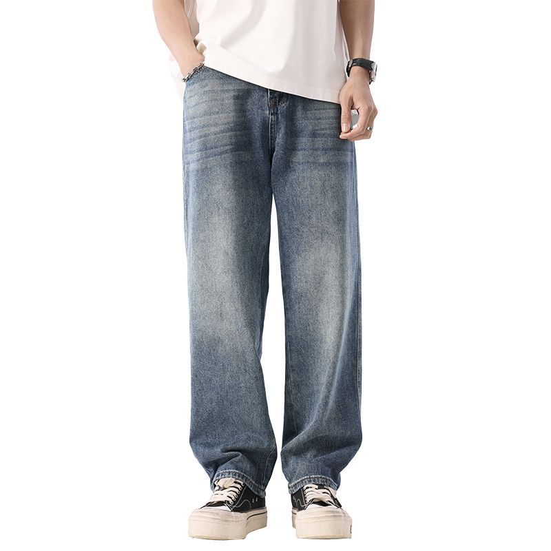 Spring, summer and autumn new large size wide legs loose straight drape Harlan jeans men's trendy men