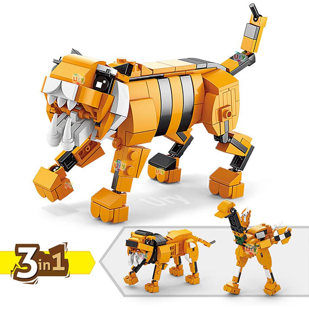 Ocean Marine Fish 3in1 Animals Shark Tiger Owl Crocodile Model Set Building Blocks Diy Children Assemble Toy for Kid Gift