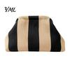 Large Capacity Cosmetic Pouch Woven Striped Clutch Purse for Woman, Pouch, Portable Party Knit Dumpling Bag, Kiss Lock Handbag Evening,