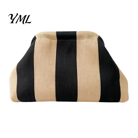 Large Capacity Cosmetic Pouch Woven Striped Clutch Purse for Woman, Pouch, Portable Party Knit Dumpling Bag, Kiss Lock Handbag Evening,