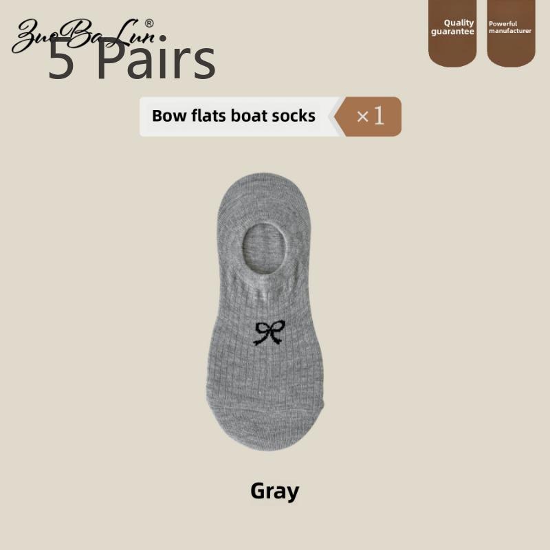 5 Pairs of Women's Summer Thin Style Low Top Shallow Mouth Invisible Non Slip Bow Boat Socks