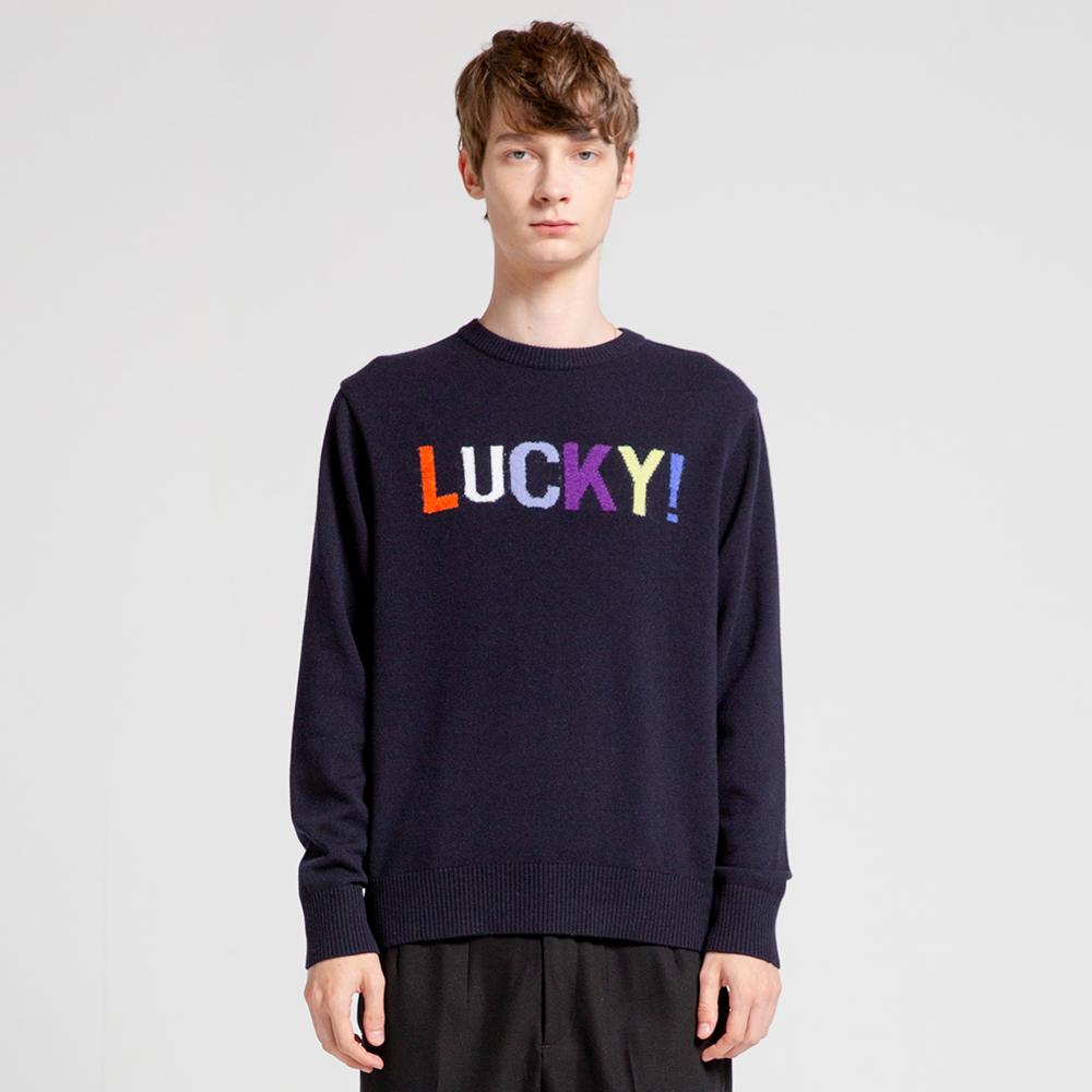 Via Bon De Via Unisex_100% Wool Lucky Round Neck (Navy) Navy/L