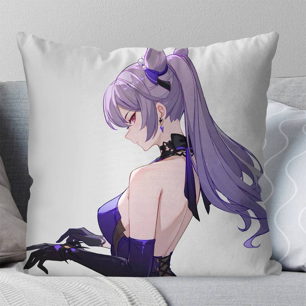 Keqing Anime Game Genshin Impact Pillow Case Fashion Square Pillowcase Bedroom Sofa Room Ins Decoration Leisure