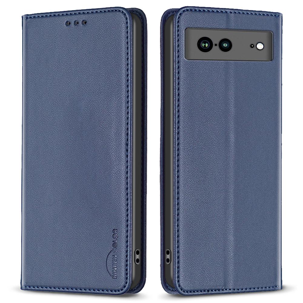 

BINFEN COLOR BF18 For Google Pixel 7a Cellphone Case Stand PU Leather Phone Cover with Card Slots Blue