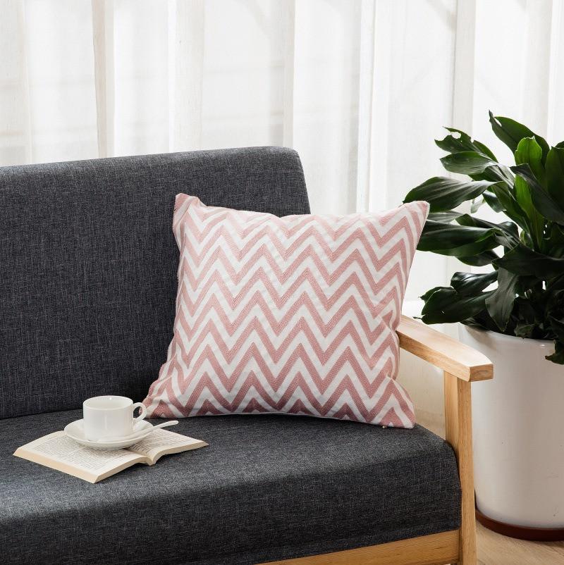 45x45cm Square Pink Geometric Cotton Embroidery Sofa Cushion Cover Throw Pillowcase Wedding Decoration