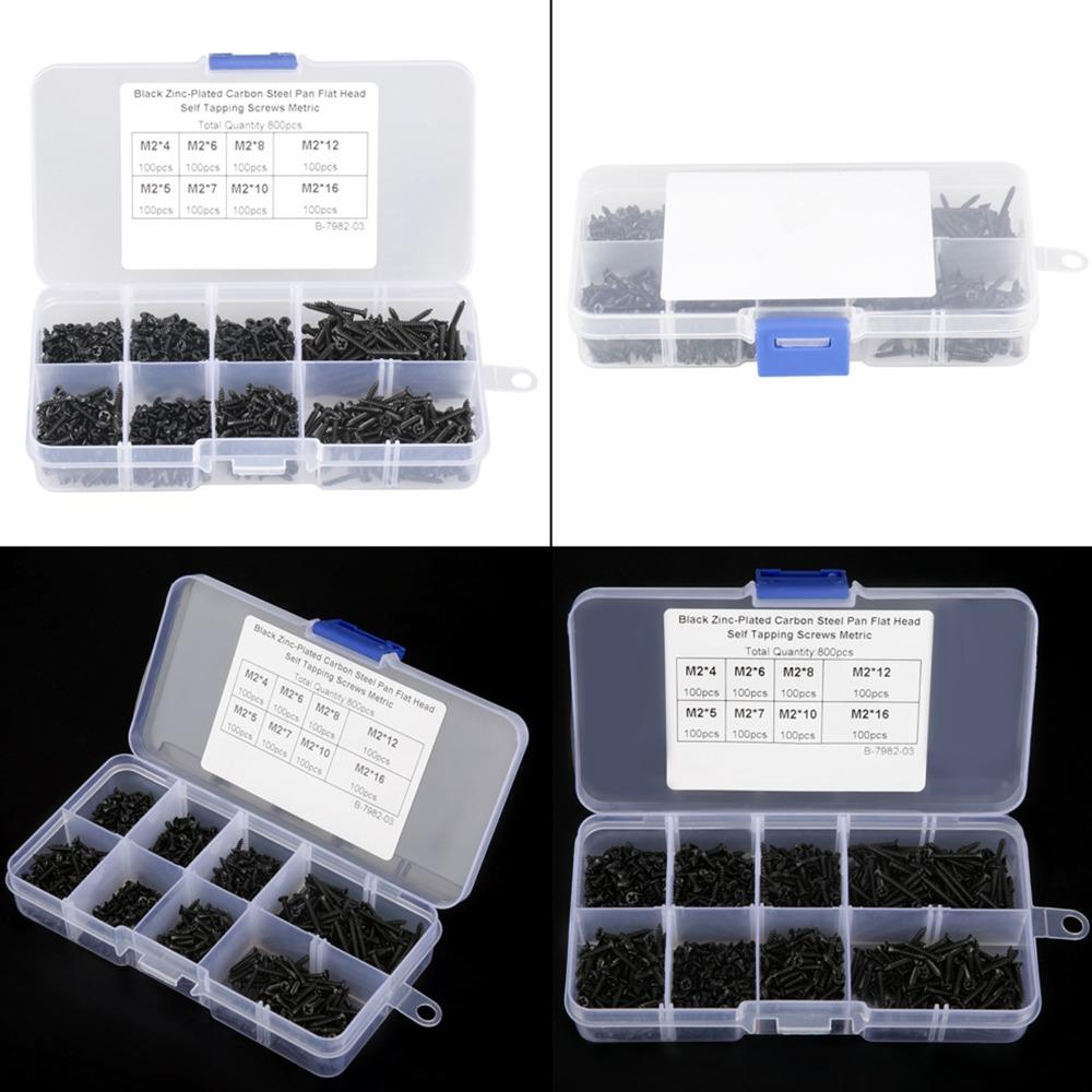 800pcs Black Carbon Steel Self Tapping Screws Cross Head Flat Head Cross Screws Countersunk 800pcs Set