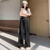 Women's Summer Acetate Satin Wide-Leg High-Waisted Pants with Tie-Up and Drape Design