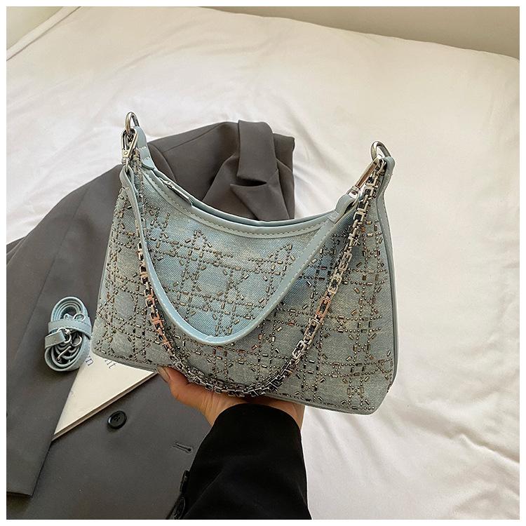 

Роскошная сумка-клатч с яркими бриллиантами, женская сумка через плечо 2025 новинка, изысканная модная джинсовая сумочка, инкрустированная бриллиантами синий