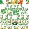 Dinosaur Birthday Decoration Party Supplies Set Cup Plate Tablecloth Dinosaur Balloons Happy Banner Cake Topper for Kids Favors