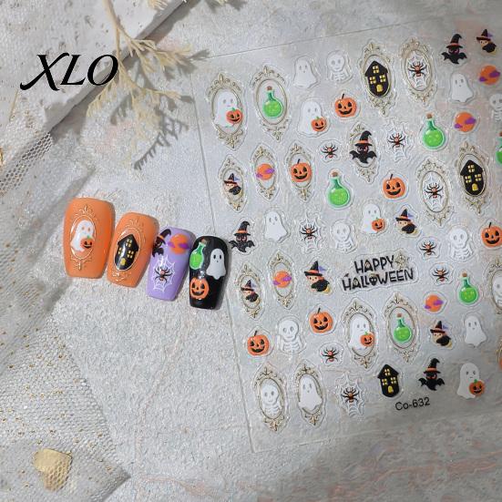 DIY Manicure Stickers Nail Art for Halloween, Pumpkin Ghost Bat Potion Self Self-Adhesive Adhesive Decals, Decoration Supplies Women