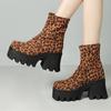 Platformowe Damskie Botki do Kostki Punk Wysokie Obcasy But Motocyklowy Flock Czarny Leopard Jesień Zima Buty Imprezowe Damskie Duży Rozmiar
