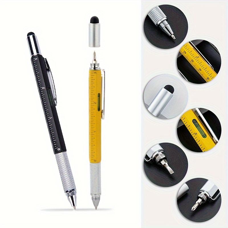 6-in-1 Heavy-Duty Multitool Pen - Water-Resistant, Retractable, Metal Construction With Medium Point, Ballpoint Pen, Ruler, Stylus, Level, Screwdriver