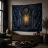 Vintage Castle Window Tapestry, Blue Vine Gothic Arch Window Wall Hanging, Halloween Bedroom Wall Decoration