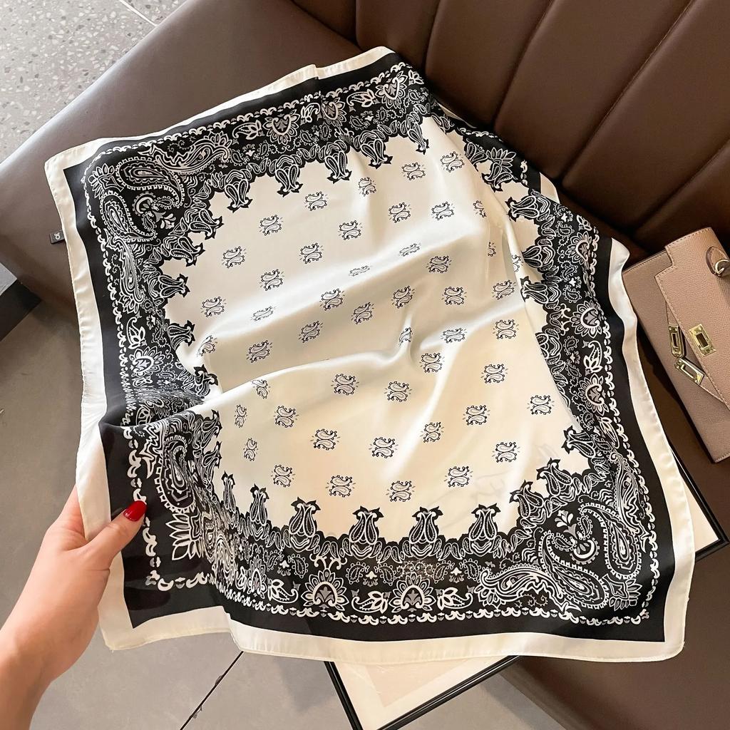 Plaid Silk Square Scarf Women Satin Shawl Wrap Hijab Female Hair Band Wrist Luxury Headkerchief 70*70cm Echarpe  Bandana