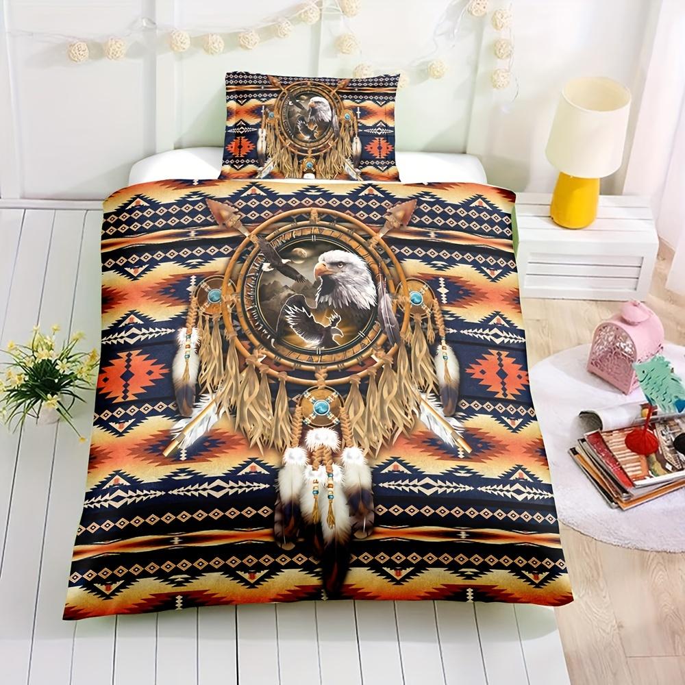 3pcs Tribe Duvet Cover Set Ethnic Style Dreamcatcher Eagle Print Aztec Bedding Set Soft Comfortable Duvet Cover For Bedroom