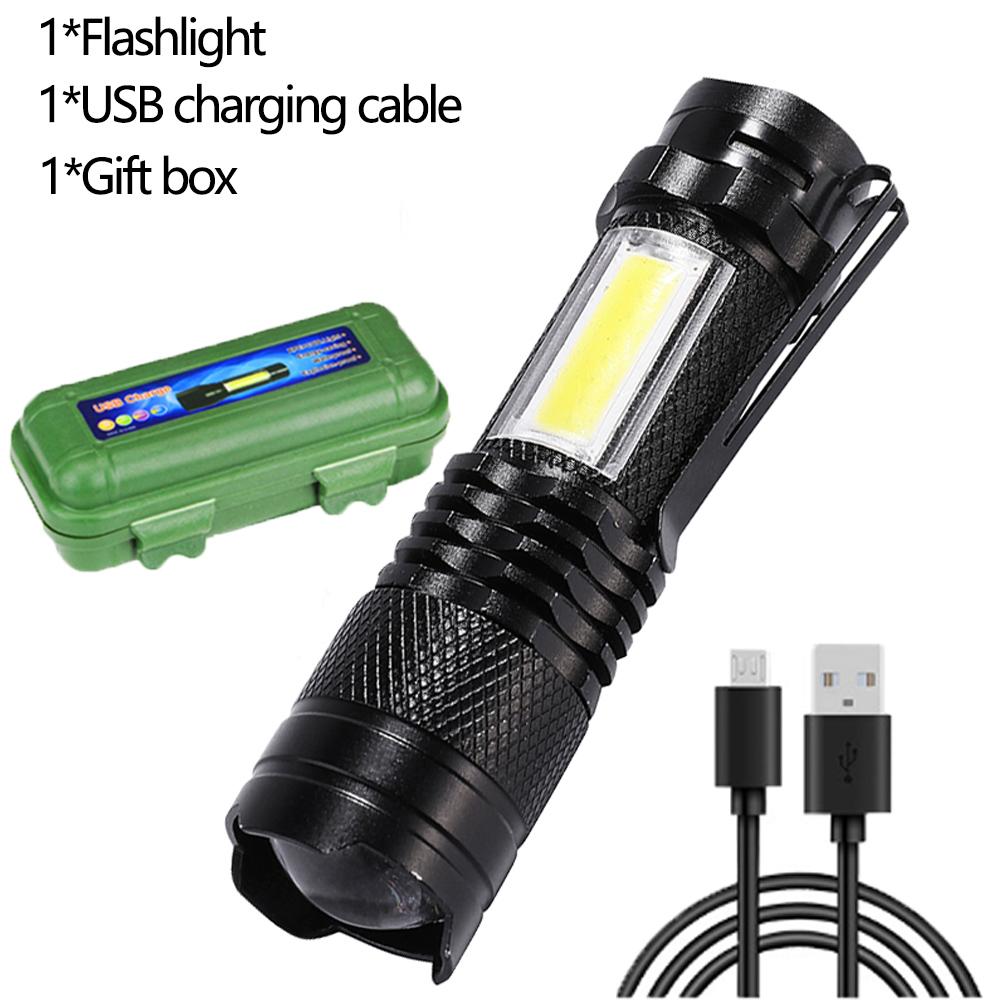Mini Portable 2000 Lumens Led Flashlight Built In Battery Torch COB Variable Focus Waterproof Tactical Flashlight Bulb Light