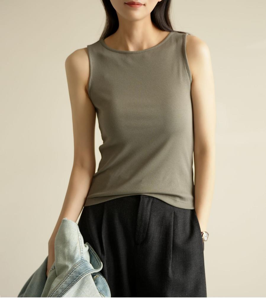 Summer new threaded versatile vest slim-fitting sleeveless tight top slimming one-word collar top trendy