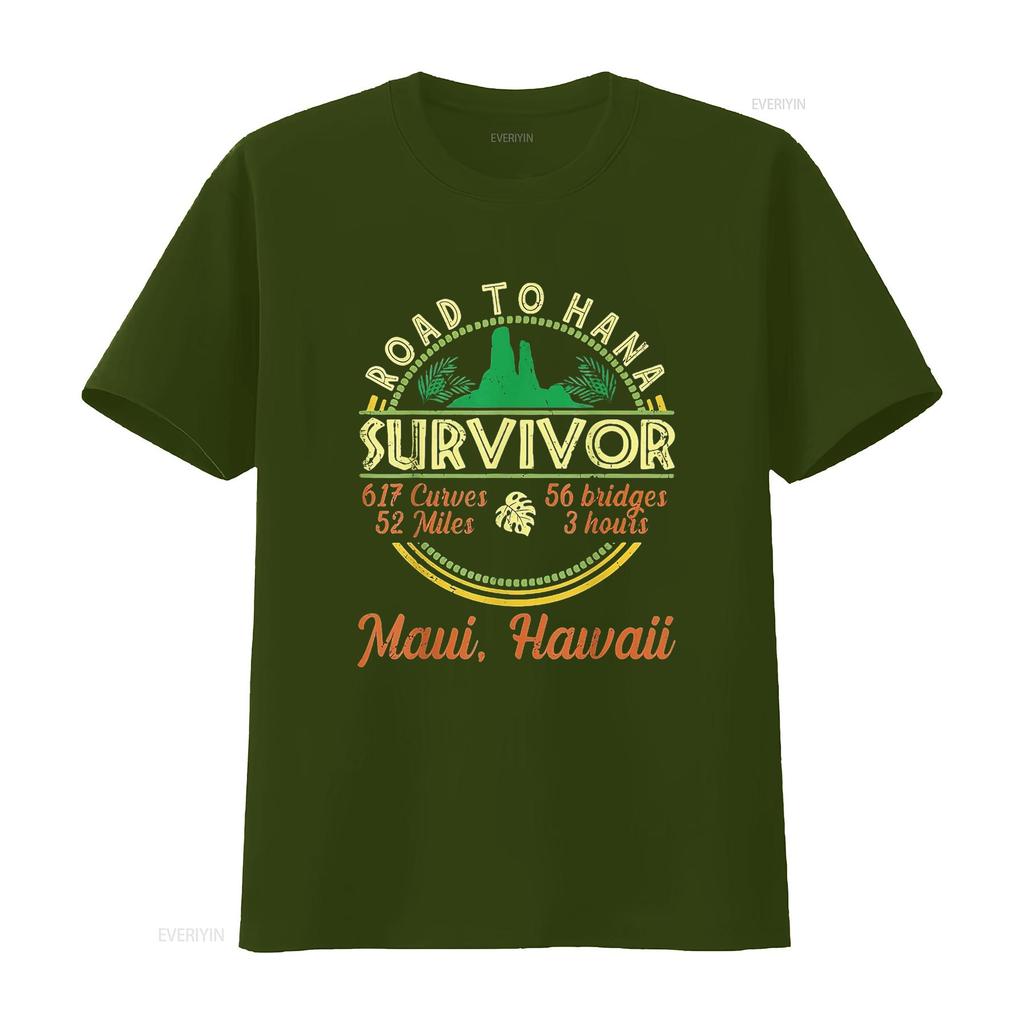 Mens Cool Hawaii Road Trip 2023 Maui To Hana Survivor Retro T Shirt Black vintage Washed Comfortable Stretched Breathable
