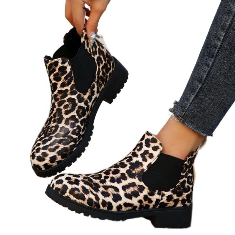 Fashion Women's Boots 2024 Autumn New Fashion Leopard Print Thick Heel Pointed Toe Versatile and Comfortable Women's Short Boots Shoes