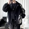 ROMON Men's Trendy Leopard Print Patchwork Short Jacket