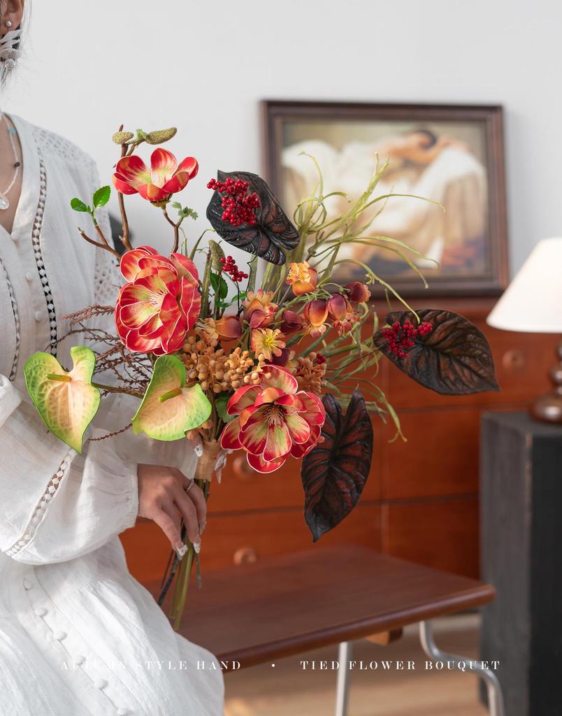 French Retro Handheld Artificial Flower Bouquet - Realistic Decorative Fake Floral Photography Props for Home Decor.