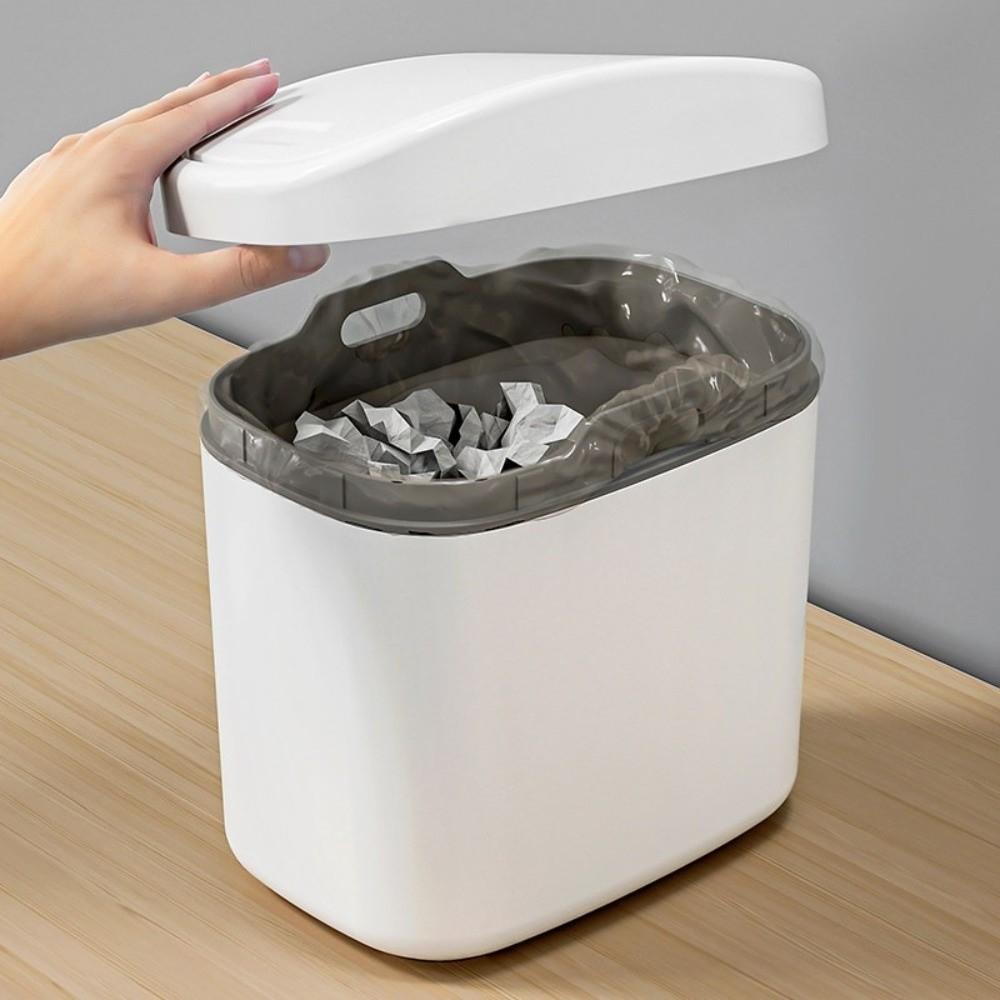 Sealed Design Mini Trash Can Swing Top Lid Plastic Dustbin Durable Small Garbage Can Desktop Use