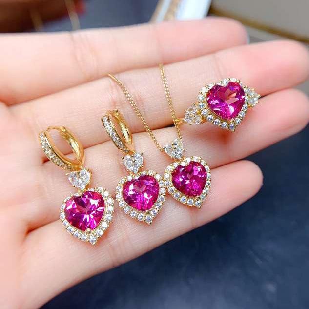 2025 Retro Ruby Jewelry Set 925 Sterling Silver Engagement Ring Earrings Necklace Women's Party Gift