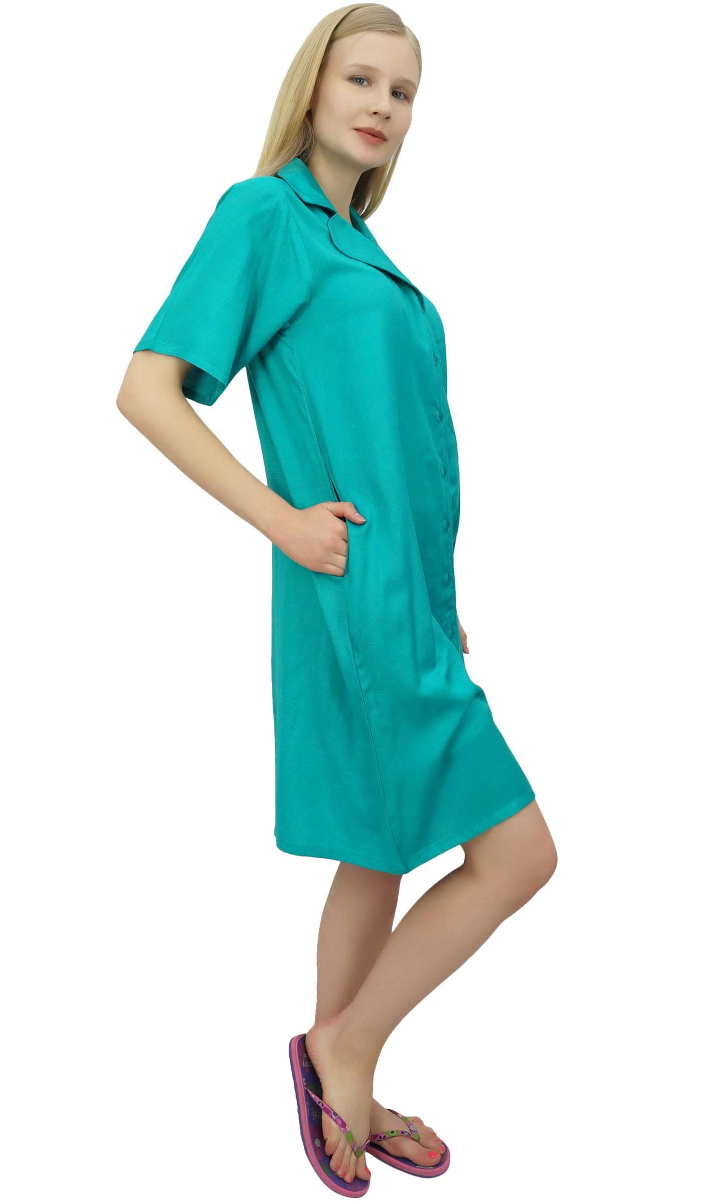 

Bimba Women s Nightwear Beige Shirt Short Sleeve Dress With Pockets 8 бірюзовий