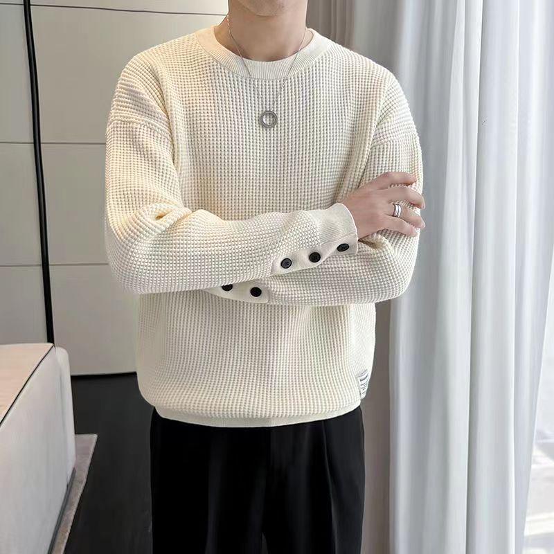 Men's Waffle Sweatshirt - Fleece-Lined, Loose Fit, Warm Autumn/Winter Trendy Top