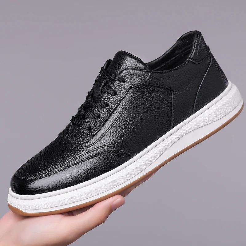 Fashion Breathable Male Outdoor Flats Leather Fashion Skate Shoes Men All-match Men Casual Walking Shoes Handmade Mens Lace-Up Sneakers