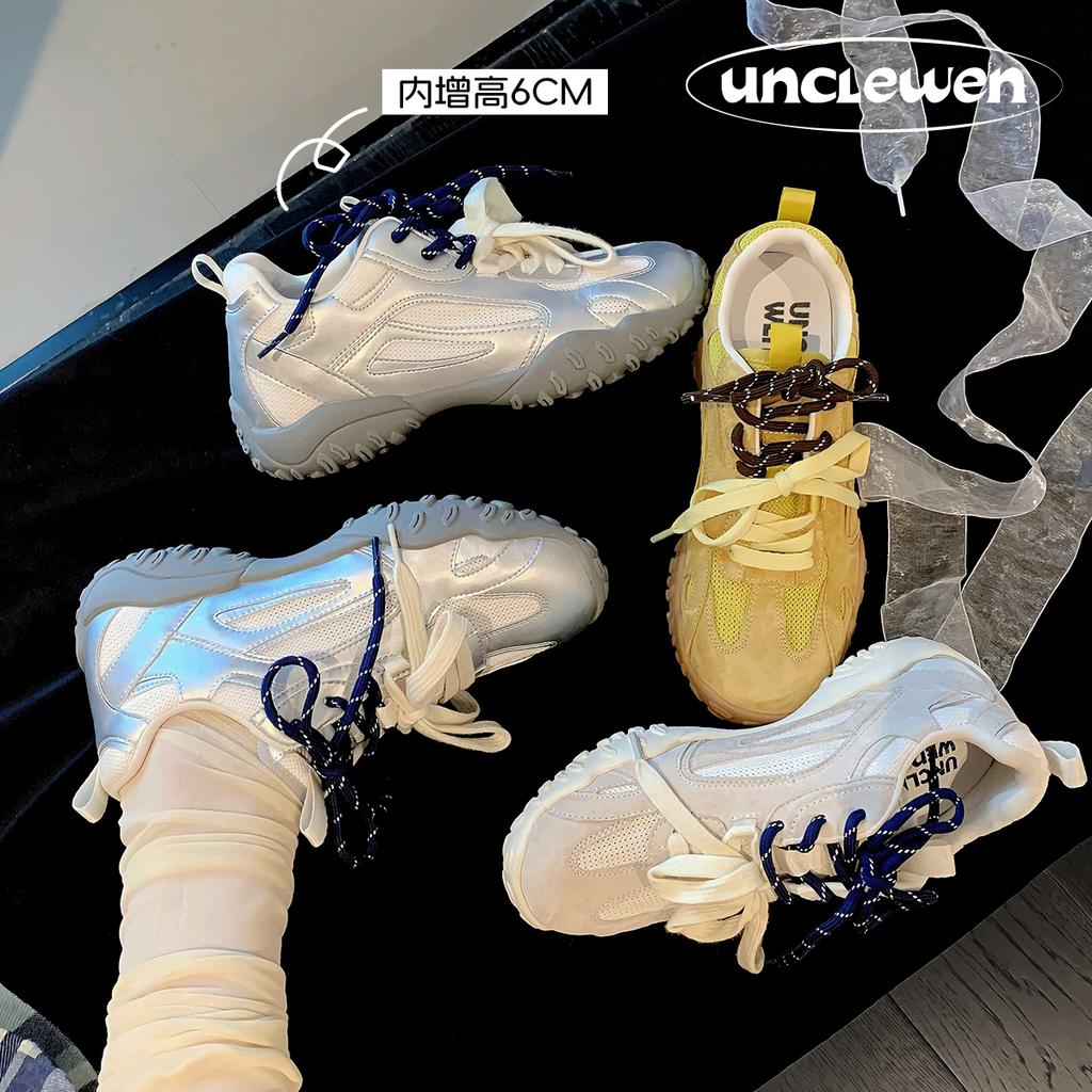 Cowhide~ Inner Height Increase 6cm German Training Shoes Women's Platform Versatile Casual Sports Shoes Leather Breathable Pair of Shoelaces Dad Shoes