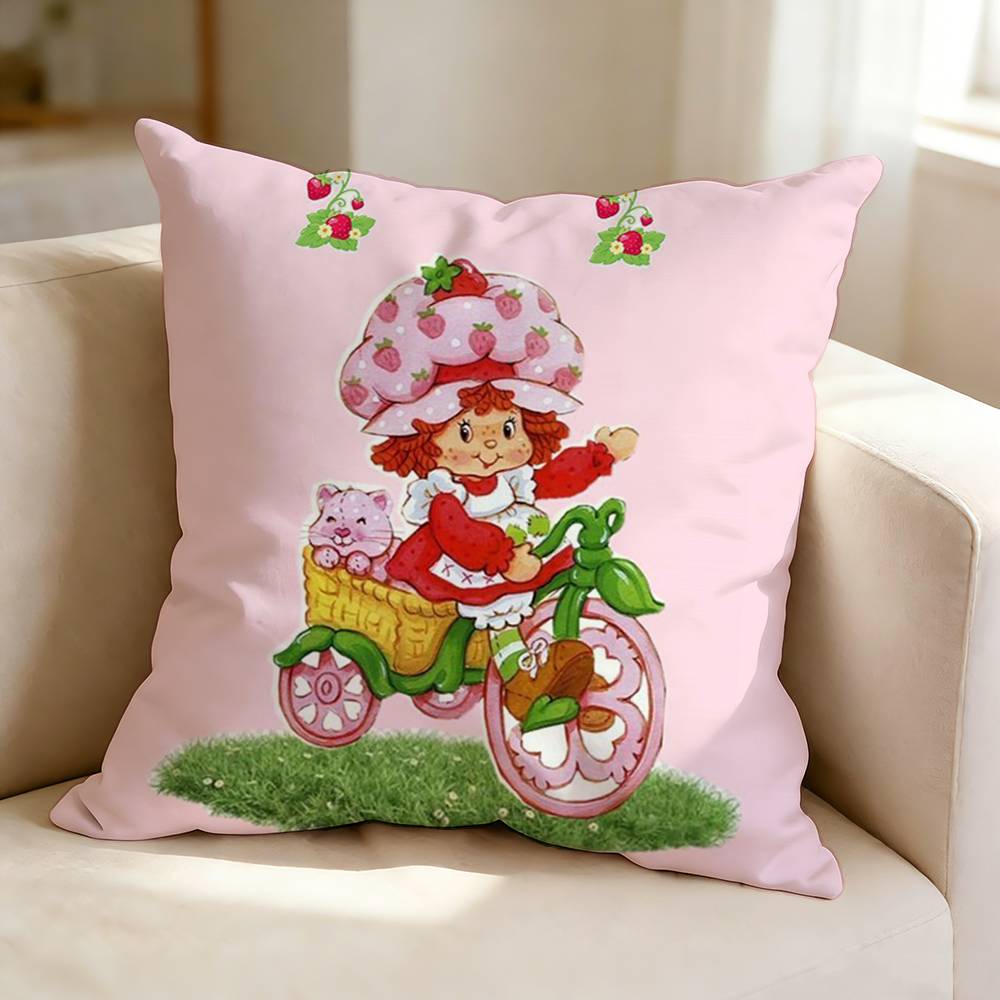 Cute Girl SStrawberry SShortcake Pillow Case Square DoubleSided Sofa Cushion Cover Bedroom Bedside Pillow