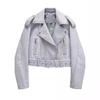 Women's Lapel Motorcycle Jacket Pu Leather Jacket European and American Style Imitation Leather Jacket Trend