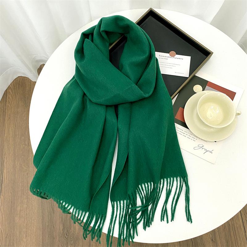 Winter Warm Women Scarf Cashmere Solid Color Shawls Thick Neckerchief Hijab Wraps Tassls Pashmina Foulard Headband