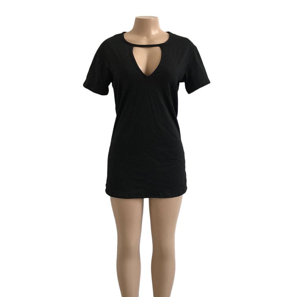 Women's Summer New Sexy V Neck Halter Cut Out Mini Dress Short Sleeve Solid Color Casual Club Party T-Shirt Dress