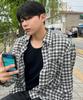 MINDBRIDGE [On][Crop Or Regular] Crease Check Black Oversized Long Sleeve Shirt