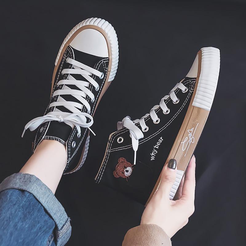 Autumn high-top pocket bear canvas shoes women's side trade cloth shoes rubber shoes casual student shoes board shoes