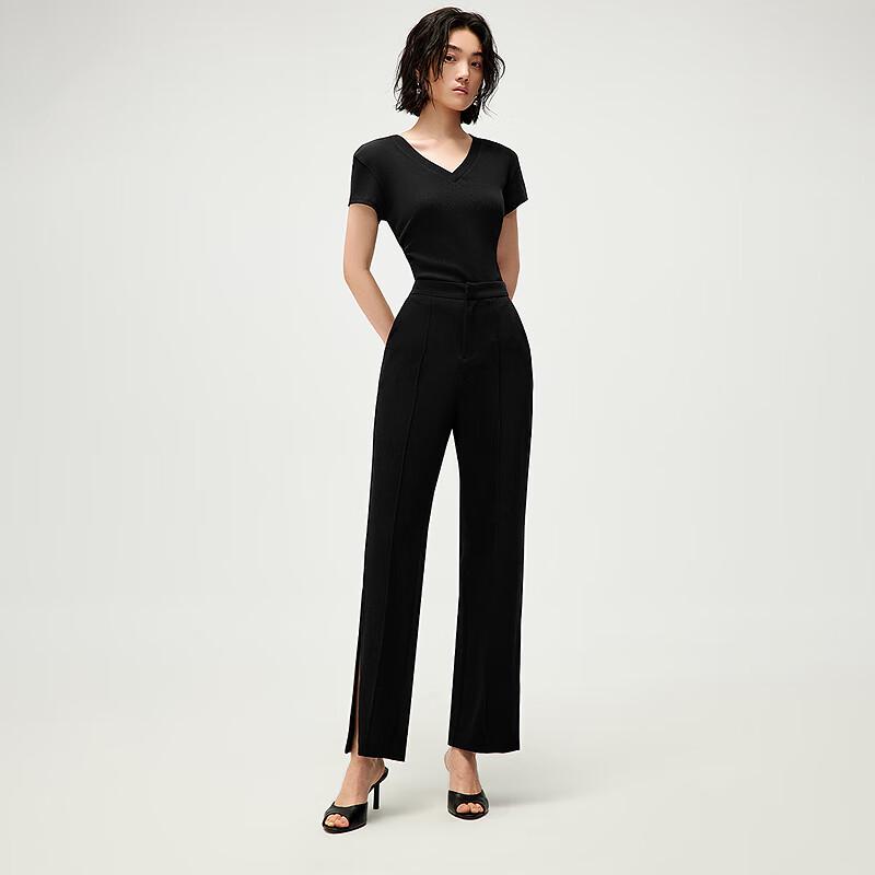 HLA Women's Ribbed Slit Hem Casual Pants