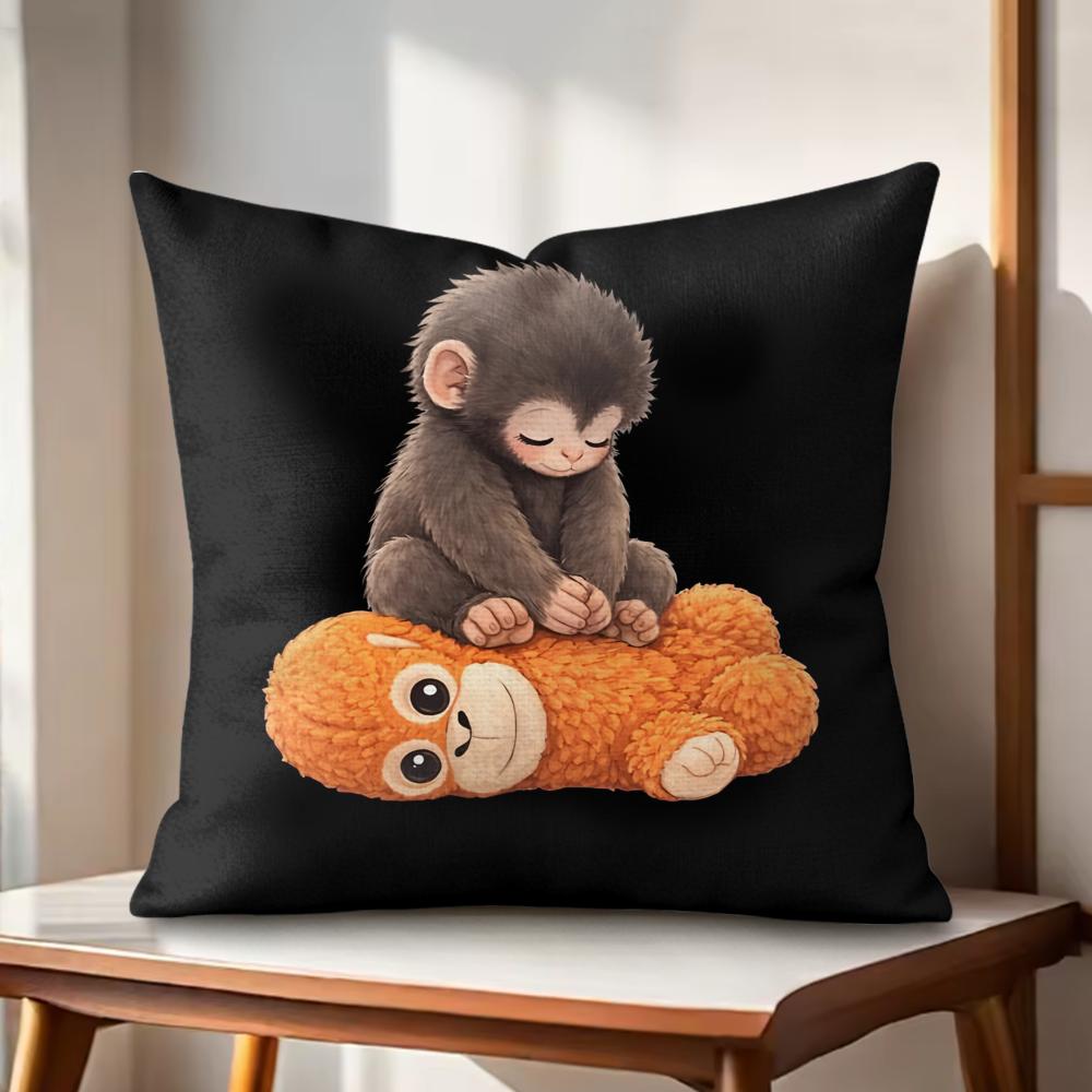 punch monkey Cushion Cover Natural Linen Organic Fabric DoubleSided Printing Couch Pillow Covers Home Decor