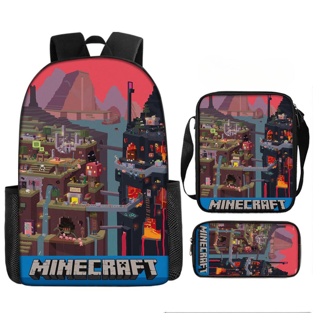 Minecraft Printed Cartoon Backpack Student Schoolbag Shoulder Bag Bag Pencil