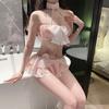 Kitty Maid Dress Sexy Cute Hanging Neck Split Sweet Pure Desire Bow Mesh Skirt See-through Dress Girl Game Party Play UniformSet
