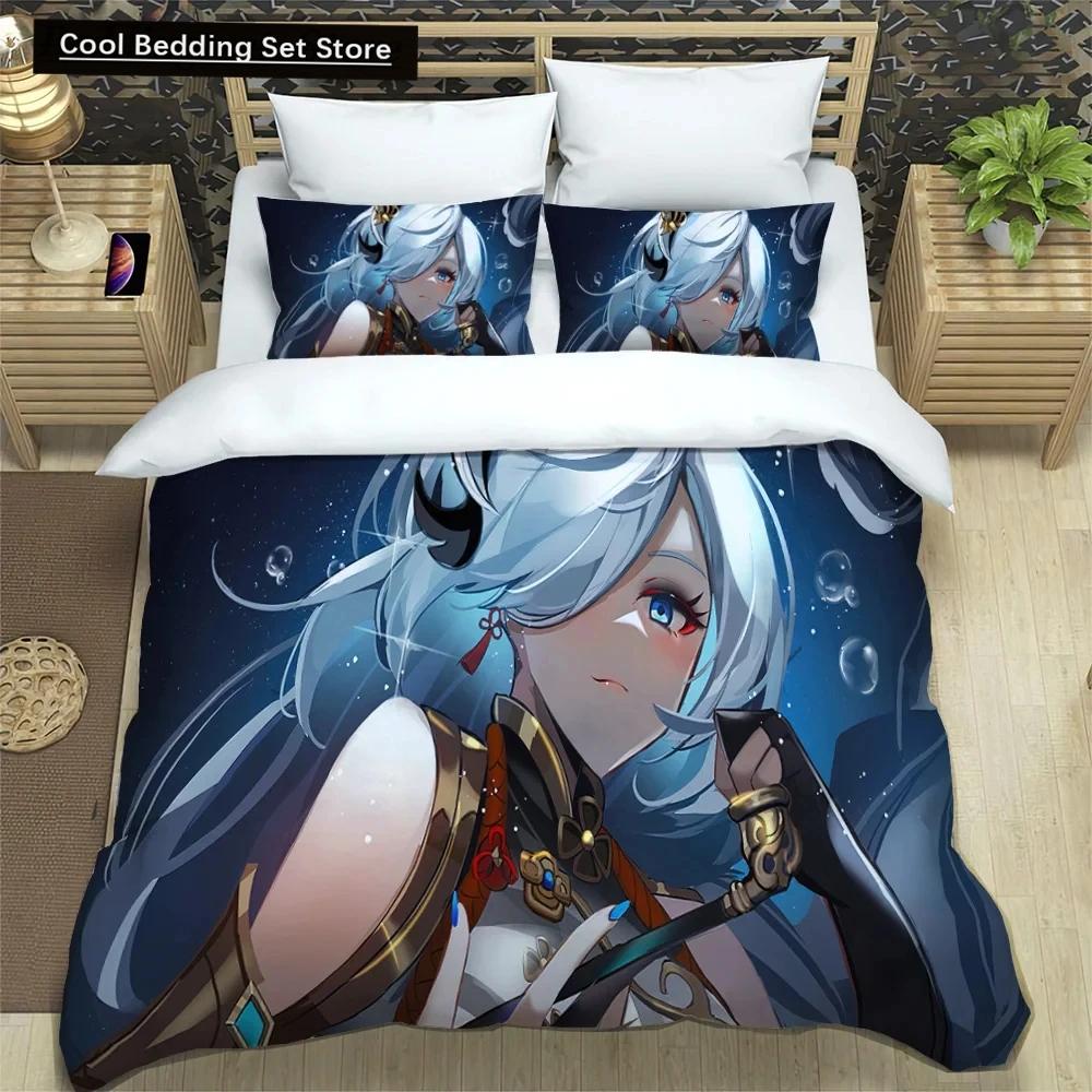 3D Anime Genshin Impact Bedding Set,Duvet Cover Comforter Bed Set Quilt Cover Pillowcase,King Queen Twin Size Boys Girls Adults