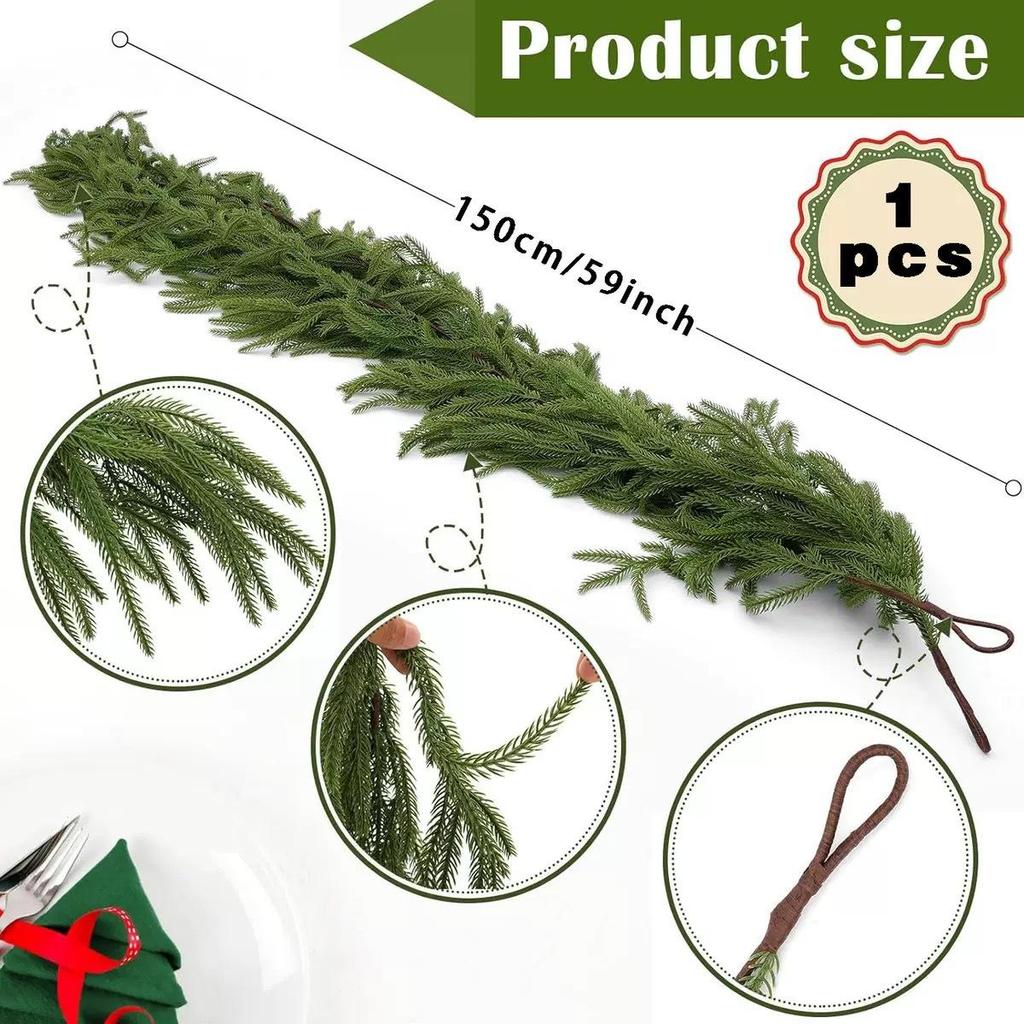 1pc Artificial Norfolk Pine Christmas Wreath Green FauxPine Needle Rattan Decoration Indoor/Outdoor Holiday Door, Wall, Porch Christmas Decoration