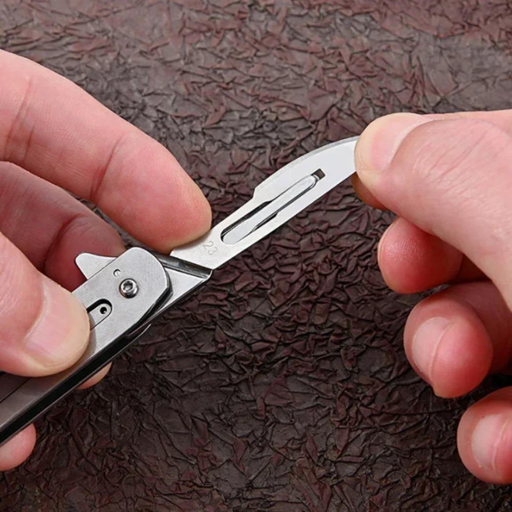 Stainless Steel Scalpel Fast Open Medical Folding Mini Knife EDC Outdoor Unpacking Pocket Knife With 10pcs Replaceable Blades