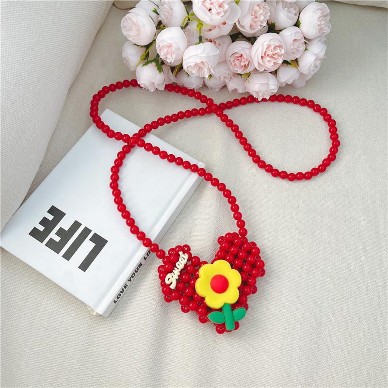 

Whimsical Mini Baby Love Heart Accessory Bag Precious Pearl Chain Coin Purse For Girls червоний