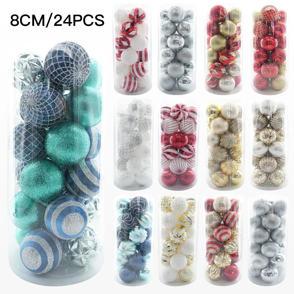 Christmas Decoration 8cm Plastic Balls Party Hanging Ornaments Classic Bucket Set Electroplated Spheres Holiday Decor