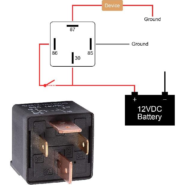 EHDIS 4-Pin Car Truck Motor Heavy Duty 80A 12V On/Off Normally Open SPST Relay Socket Plug With Harness - 4 Wire Automotive Model JD2912-1H-12VDC 80A