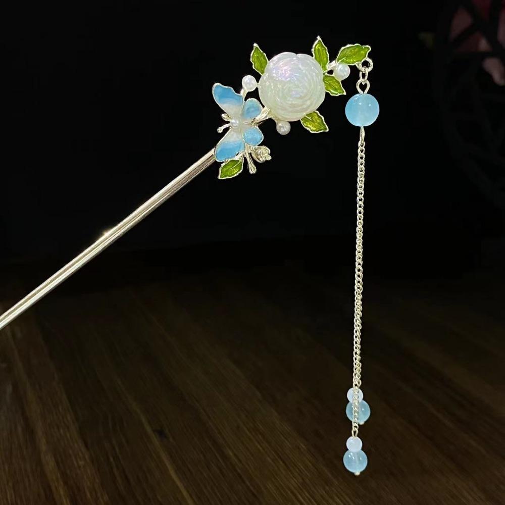 1pc Luxury Rose Tassel Hairpin Modern Chinese Shaking Butterfly Clip Vintage Elegant Hair Accessory Simple and Modern Hairpin