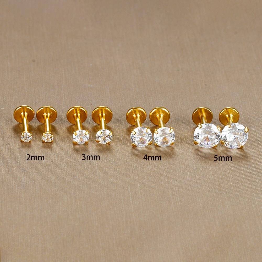 2PC Labret Tragus Stud Earrings 16G Surgical Stainless Steel CZ Crystal Monroe Helix Cartialge Conch Medusa Lip Body Piercing